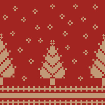 Red and Gold Nordic Sweater Texture with Vintage Xmas Ornaments