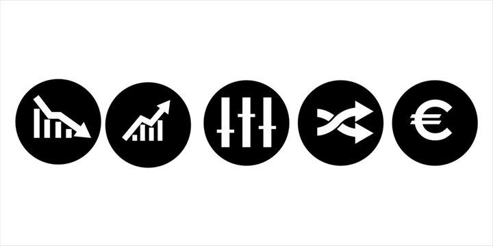 Minimalist Business Icon Set in Black Circles for Financial Dashboard Vector