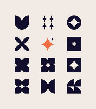 Abstract Shapes Star Shine AI. Artificial Intelligence Geometry Art Deco Brutalism Y2K Collection. Minimal Flower Sparkle Cross Diamond Pattern Digital Asset Graphic Creative Template, Logo UI Design