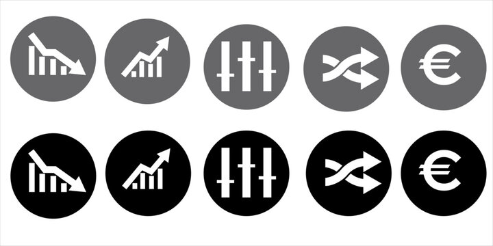 Minimalist Business Icon Set in Black Circles for Financial Dashboard Vector