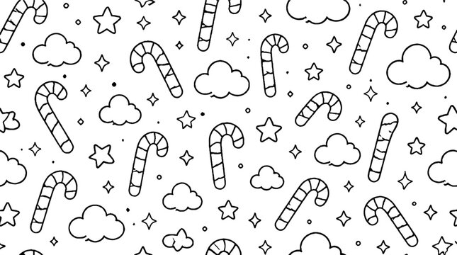 Festive Christmas Candy Cane and Star Pattern Design.