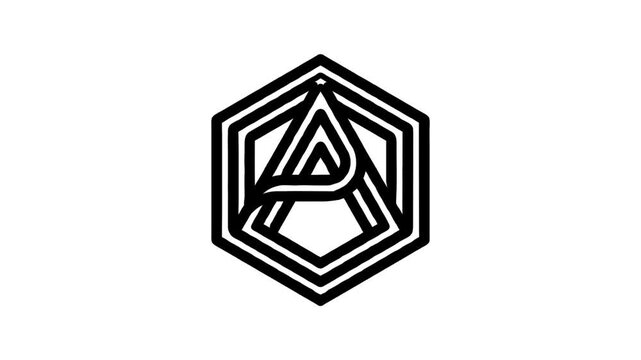 A logo featuring geometric shapes forming A inside hexagon