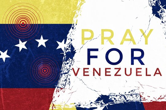 Pray for Venezuela Typography with Venezuelan Flag and Earthquake Disaster Awareness Background Illustration