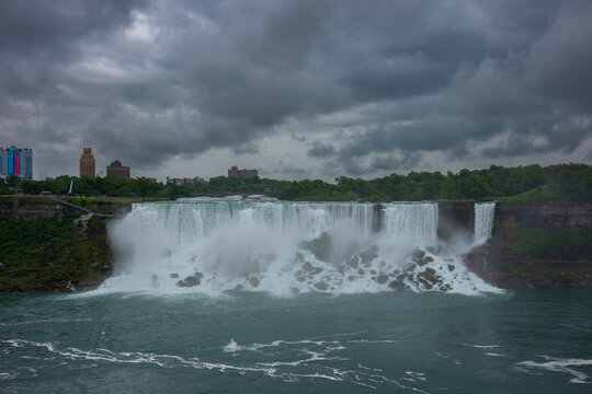 Tourist explore on a boat the famous Niagara Falls