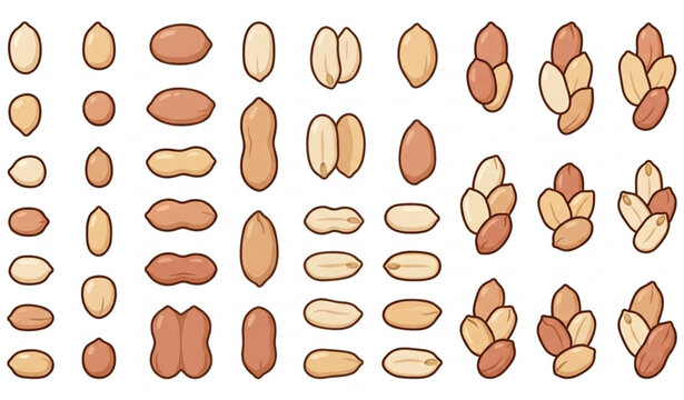 Organic Shelled Peanut Vector Set EPS 10 Natural Food Illustration Isolated on White