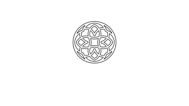 A detailed illustration of a circular logo design with intricate patterns