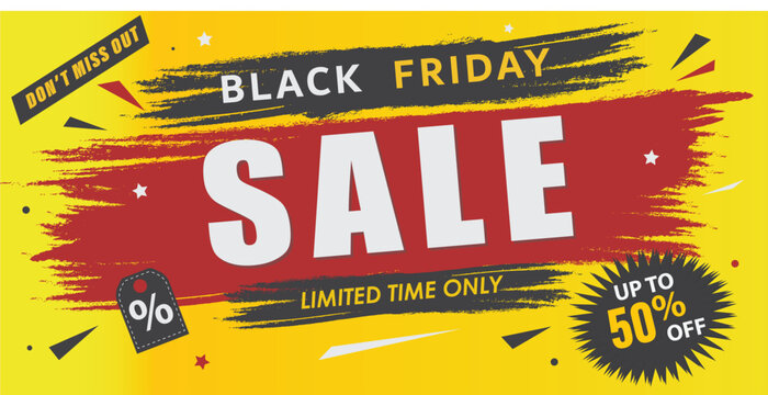 Sale banner with 50 percent discount, black friday