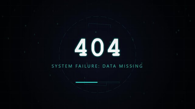 404 Error System Failure Animation with Loading Bar and Digital Data