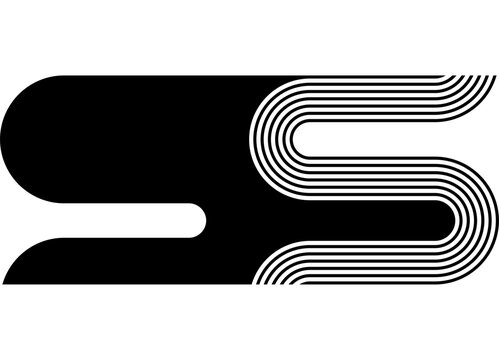 Vector letter S from black parallel lines on a white background. Abstract shadow for text. Striped sports design element in retro style. Trendy vector background for advertising, covers, video footage
