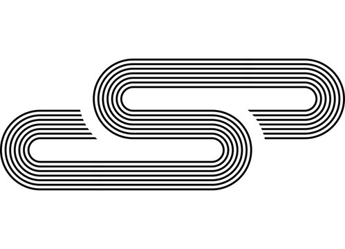 Vector pattern of black parallel lines on a white background. Striped sports design element in retro 70s style. Logo. Trendy vector background for advertising, covers, video footage, packaging.