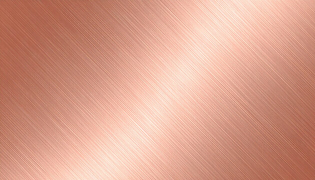 A high-resolution macro capture of a brushed copper metal surface featuring diagonal fine lines, reflective metallic texture, and warm rose gold hues perfect for luxury background design projects.