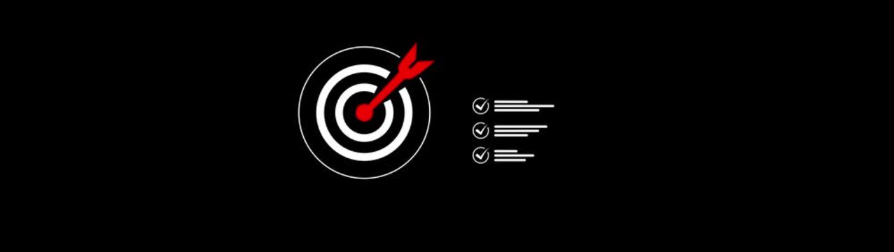 Business goal setting and strategic success concept with holding digital target icon and checklist, symbolizing planning, achievement, focus, and performance tracking for objectives. animation
