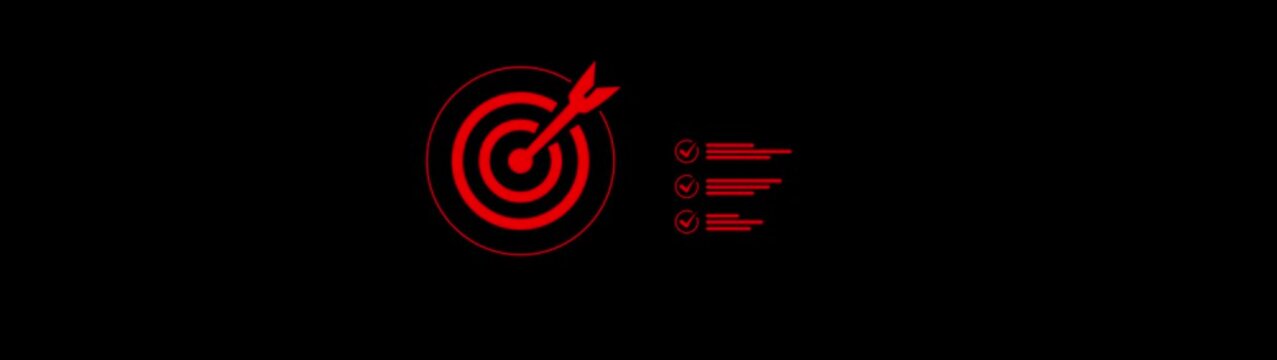 Business goal setting and strategic success concept with holding digital target icon and checklist, symbolizing planning, achievement, focus, and performance tracking for objectives. animation