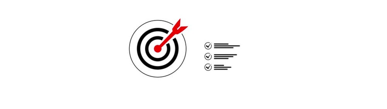 Business goal setting and strategic success concept with holding digital target icon and checklist, symbolizing planning, achievement, focus, and performance tracking for objectives. animation