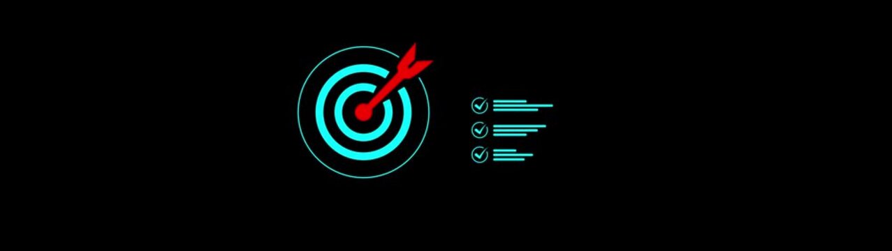 Business goal setting and strategic success concept with holding digital target icon and checklist, symbolizing planning, achievement, focus, and performance tracking for objectives. animation