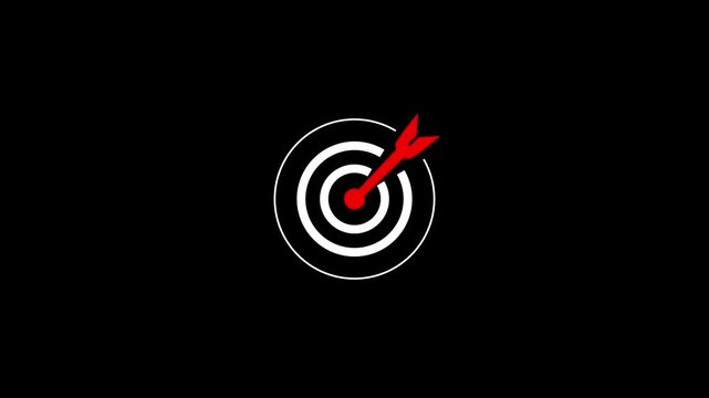 Business goal achievement and strategic target success concept with glowing target icon and arrow in, representing precision planning, KPI performance, leadership strategy, successful business.