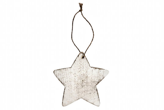 Distressed White Wooden Star Hanging Ornament