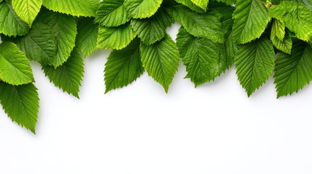 Green leaves isolated on white background with copy space.