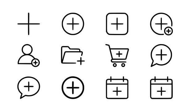 Add Plus Line Icon Vector Set Minimalist Web Interface and Mobile App UI Line Art Templates