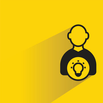 idea and thinker icon with shadow on yellow background