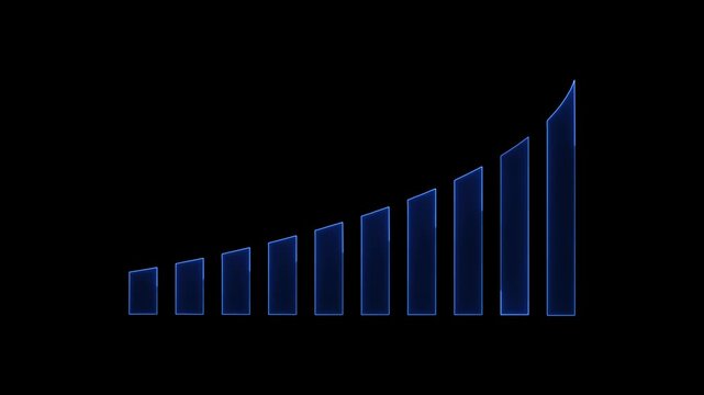 Glowing Blue Neon Growth Bar Chart and Financial Graph Isolated on Black Background - Minimalist Business Success, Stock Market, and Economic Progress Concept Animation Video