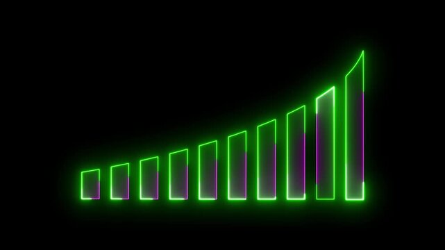 Glowing Green and Pink Neon Growth Bar Chart and Financial Graph Isolated on Black Background - Dual Color Moving Light Business Succe and Economic Progress Concept Animation VideoBlack Background .