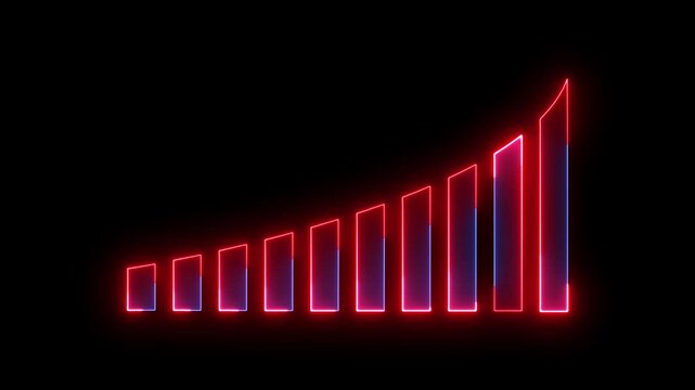 Glowing Red and Blue Neon Growth Bar Chart and Financial Graph Isolated on Black Background - Dual Color Moving Light Business Success, Stock Market, and Economic Pt Animation VideoBlack Background .