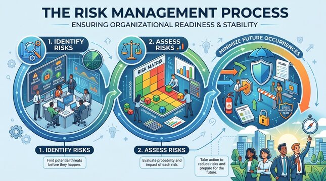 The risk management process ensuring organizational readiness and stability with business people identifying assessing and minimizing future occurrences of risks