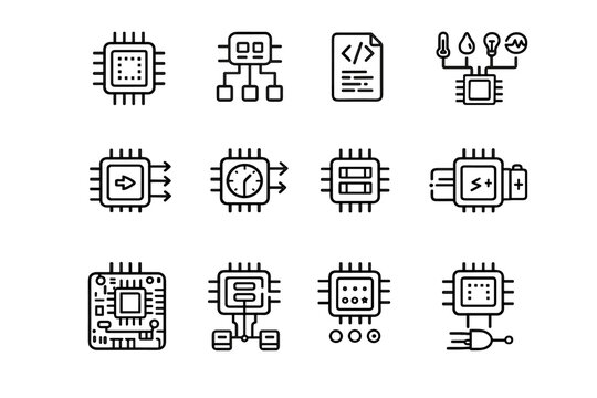Embedded System Icons. Embedded system processor. Line outline icon set of embedded system processor: embedded