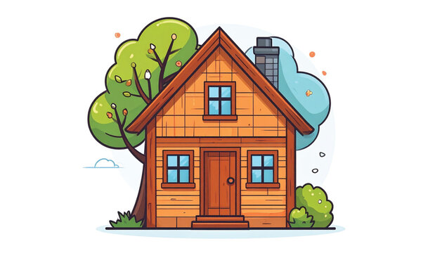 Small Wooden House with Red Roof.