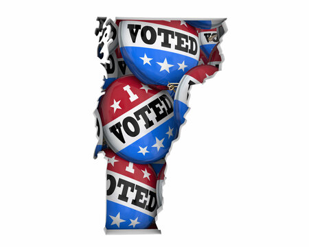 Vermont VT State Map I Voted Pins Buttons Election Democracy 3d Illustration