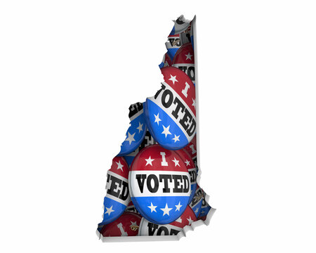 New Hampshire NH State Map I Voted Pins Buttons Election Democracy 3d Illustration