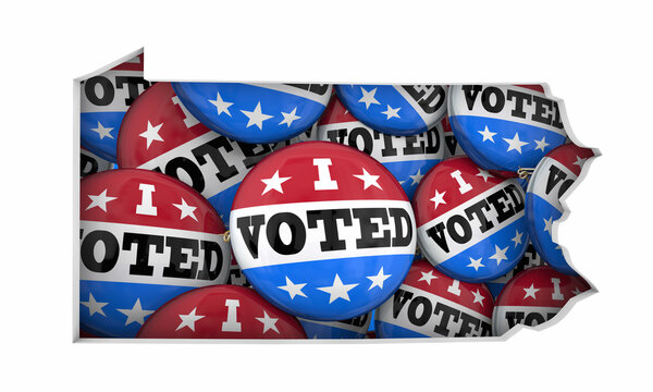 Pennsylvania PA State Map I Voted Pins Buttons Election Democracy 3d Illustration