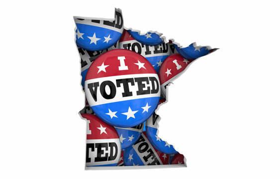 Minnesota MN State Map I Voted Pins Buttons Election Democracy 3d Illustration