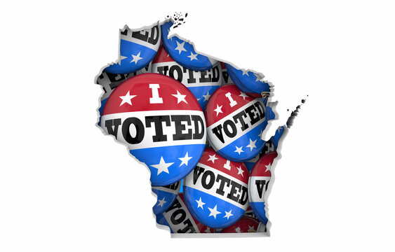 Wisconsin WI State Map I Voted Pins Buttons Election Democracy 3d Illustration