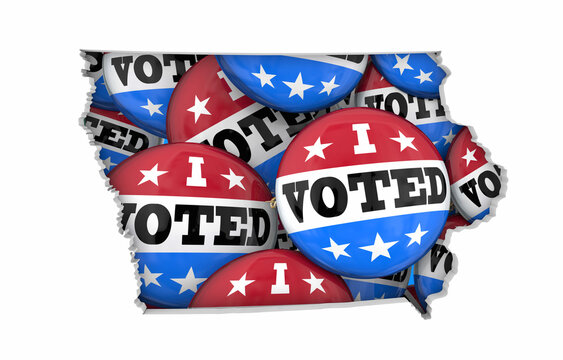 Iowa IA State Map I Voted Pins Buttons Election Democracy 3d Illustration