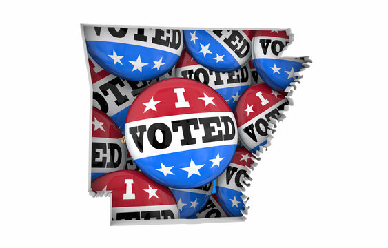 Arkansas AR State Map I Voted Pins Buttons Election Democracy 3d Illustration