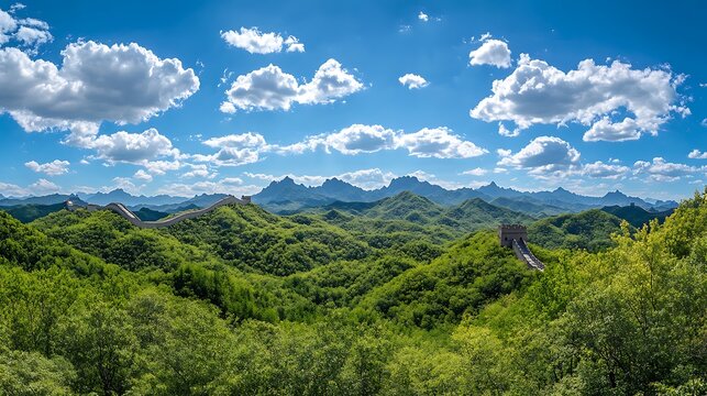 Great Wall of China Mountain Scenery / 万里の長城と山並みの風景