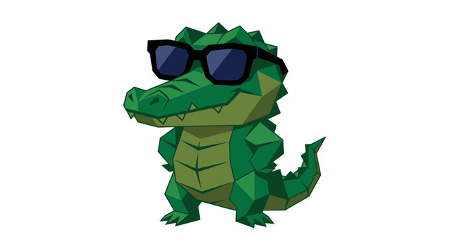 Cool Cartoon Alligator Wearing Sunglasses, Low Poly Style
