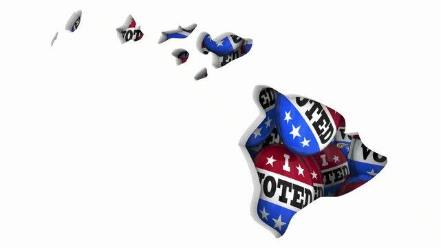 Hawaii HI State Map I Voted Pins Buttons Election Democracy 3d Animation