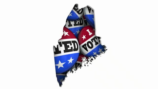 Maine ME State Map I Voted Pins Buttons Election Democracy 3d Animation