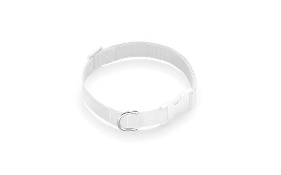 Blank white dog collar with plastic buckle mockup png, transparent background, 3d rendering. Empty puppy fabric necklace with clasp for control mock up cut out. Clear quick side fastener template.