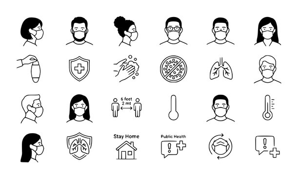 Face mask icons vector minimal healthcare outline pack