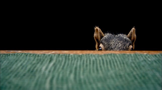 Small Puppy Peeking over Green Wall / 緑の壁から覗く小さな子犬