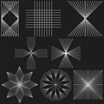Geometric thin line feature white vector set. This abstract wireframe star enhances simple minimal tech backgrounds.