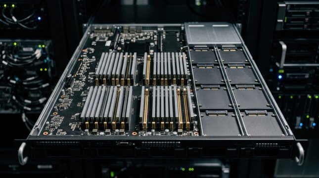 Highperformance server motherboard with ram modules and storage drives