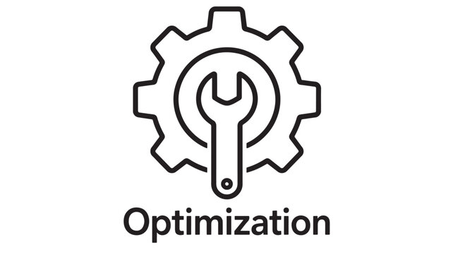 Gear Icon with Wrench and Process Circle Plus the Word &ldquo;Optimization&rdquo; for Technology Maintenance Concept Design
