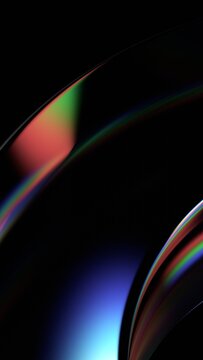 Abstract minimalist glass shape on a black background with color refraction effect, vertical 3d render