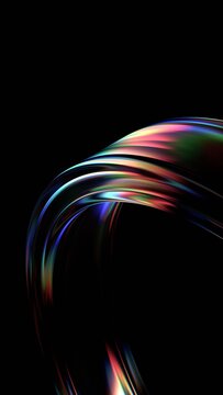 Abstract minimalist iridescent reflections on a glass curved shape, vertical 3d render