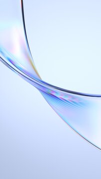 Abstract wavy glass shape on a light background, vertical 3d render